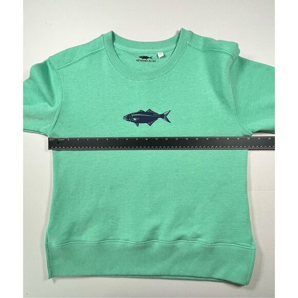 Menemsha Blues Ladies Unity Crew Fish Sweatshirt Biscayne Aqua Size Medium EUC - Picture 6 of 7